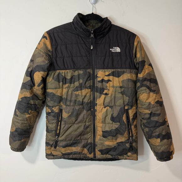The North Face Boys' Reversible Mount Chimborazo Jacket Camo Black Green Large - Picture 1 of 11